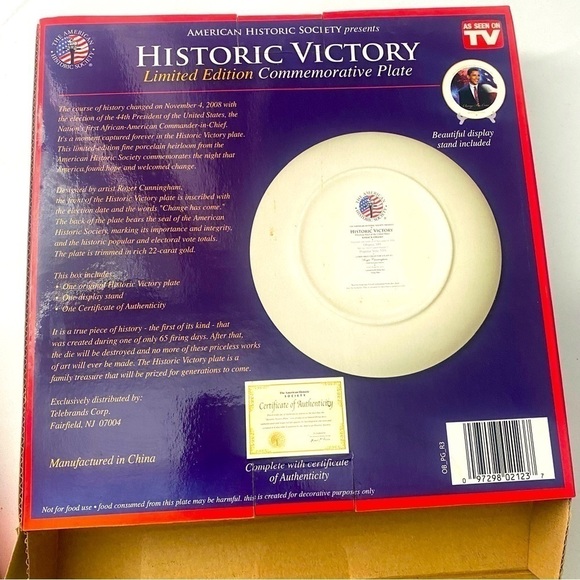 Historic Victory Barack Obama Collectible Plate 22K Gold Rim Limited Edition NIB - Picture 3 of 3